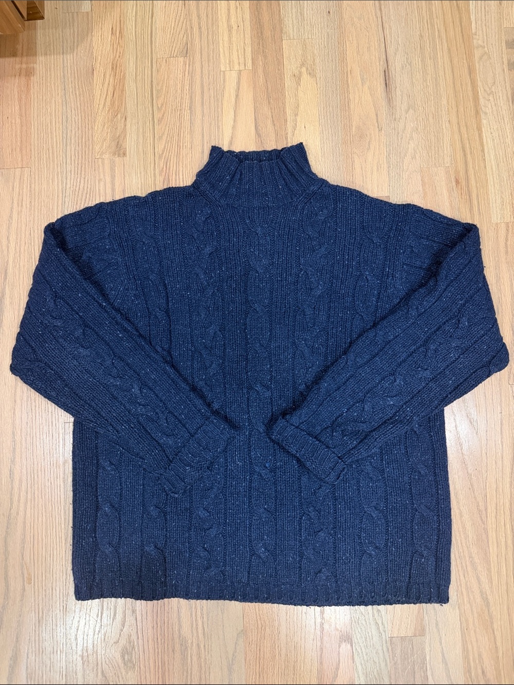 American Eagle Outfitters Vintage Cable Knit Turtleneck Sweater XL Navy Lambswoo